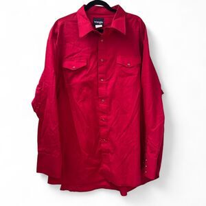 Vtg Wrangler Red Pearl Snap Western Shirt Brushpopper  Long Sleeve Mens 3X